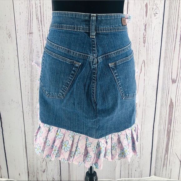 New Handmade jean Kitchen Jean Apron Ruffled - Picture 3 of 4